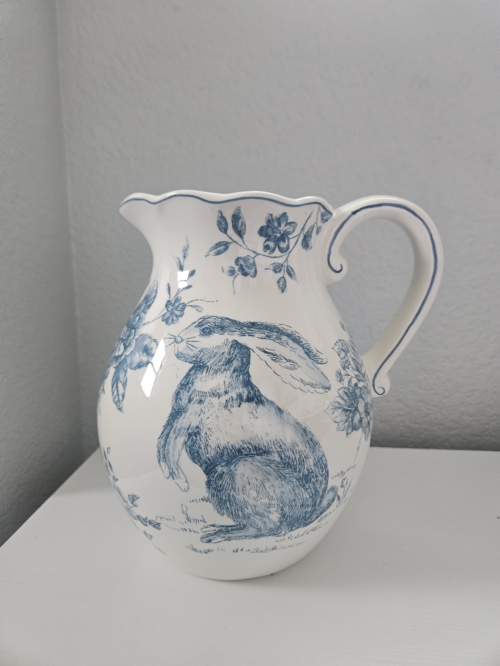 Maxcera Blue And White Toile French Bunny Rabbit Pitcher